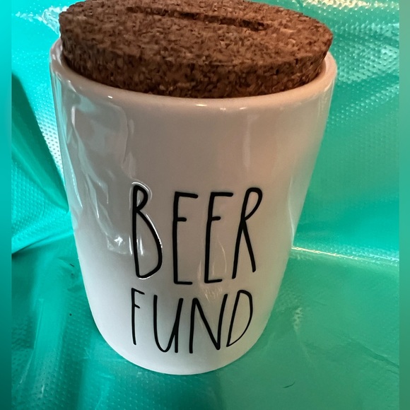 Rae Dunn “beer fund” with cork top and slit for change - Picture 1 of 1